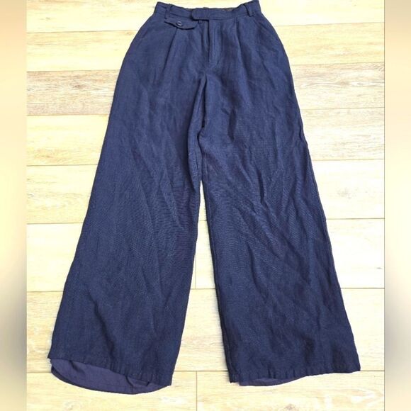 Crescent wide leg ultra high waisted linen blend pants navy blue size sm - Picture 1 of 10